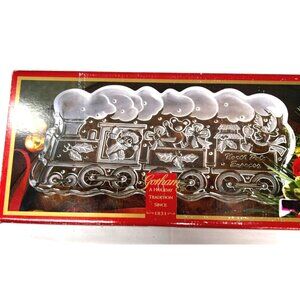 Gorham Vintage Clear Glass Christmas Train tray, Smoke Is Frosted